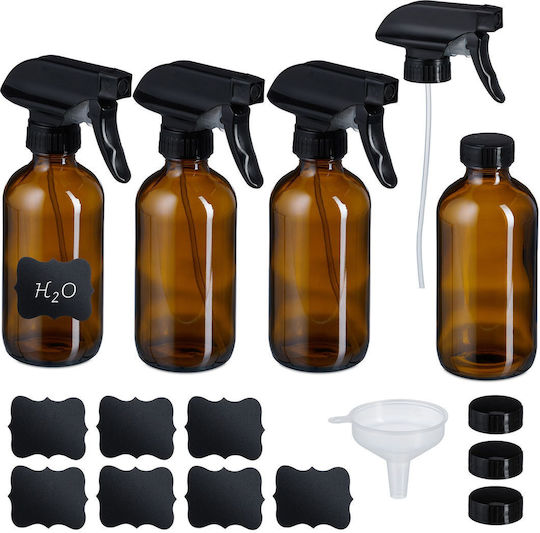Set 4 Sticle de Pulverizare din Sticlă Chihlimbar Relaxdays 250ml Rezistente la UV