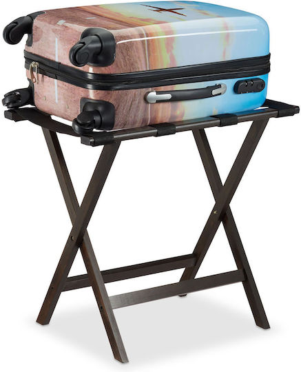 Relaxdays Rack Pentru Bagaje De Hotel Din Lemn Pliabil Maro Cu Dimensiuni 53.5x36.5xÎnălțime 58cm Pliabil