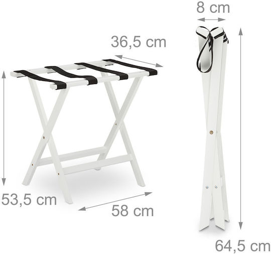 Relaxdays Rack Pentru Bagaje De Hotel Din Lemn Pliabil Alb Cu Dimensiuni 53.5x36.5xÎnălțime 58cm Pliabil