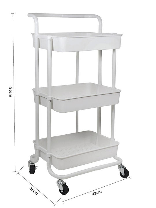 Homely Metal Kitchen Trolley 3 Tiers White 43x36x86cm