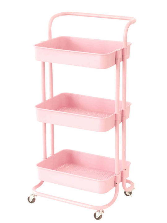 Ankor Metal Kitchen Trolley 3 Tiers Pink 43x36x86cm