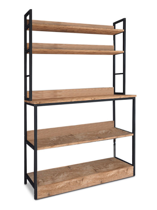 Megapap Foyer Кухненски Стелаж Метален 5 Позиции Черен Pine Oak 101x36x160.7см