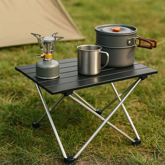 Relaxdays Tabel Aluminiu pentru Camping Pliabil 32x39x34cm Negru