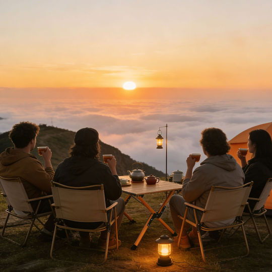 Relaxdays Tabel Oțel pentru Camping Pliabil 44x90x60cm Maro
