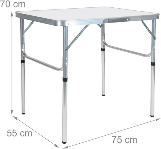 Relaxdays Masă de Camping din Aluminiu Pliabilă 70x55x75cm Albă