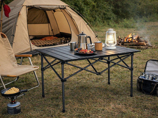Τραπέζι Αλουμινίου για Camping Πτυσσόμενο 95x55x50cm Μαύρο