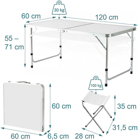 Relaxdays Relaxdays Campingmöbel Tischset aus Aluminium für Camping 71x120x60cm Weiß