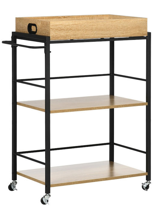 HomCom Troleu De Bucătărie Metalic Cu 3 Locuri Negru 72x40x86cm