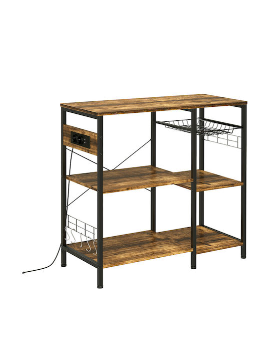HomCom Ραφιέρα Κουζίνας Ξύλινη 3 Θέσεων Καφέ 90x40x83cm