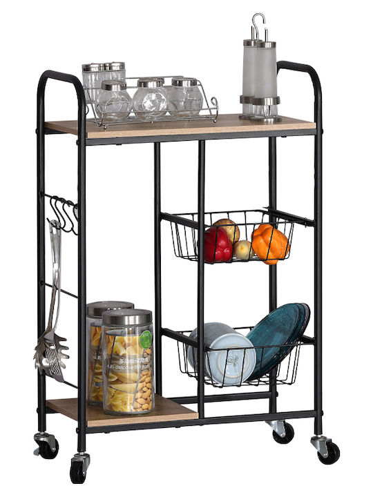Metallisches Küchenwagen Mit 3 Ebenen Schwarz 57x30x85cm