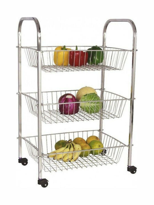 Καρβούνης Τρόλεϊ Κουζίνας Inox 3 Θέσεων Ασημί 43x29x65cm