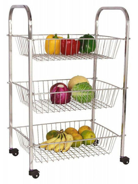 Metallic Kitchen Trolley 3 Tiers Silver 41x26x65cm T628