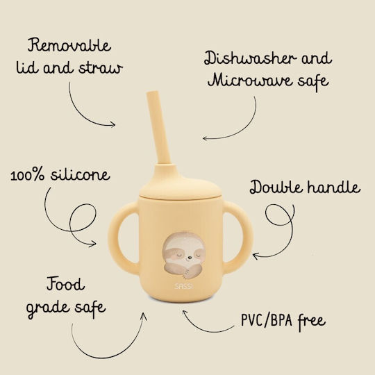 Sassi Junior Toddler Cup with Handles and Straw Silicone Yellow for 6m+