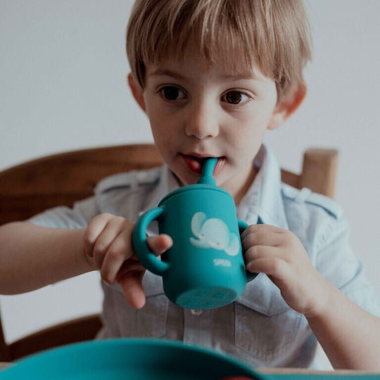 Sassi Junior Детска Чаша с Дръжки и Сламка от Силикон Синя за 6m+