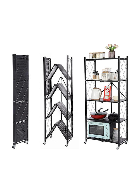 Kitchen Trolley Metallic 4-Tier Black 73x34x160cm