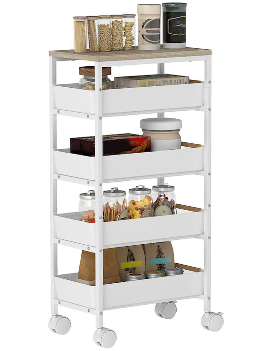 HomCom Metallic Kitchen Trolley 4 Tiers White 39.5x24x82cm