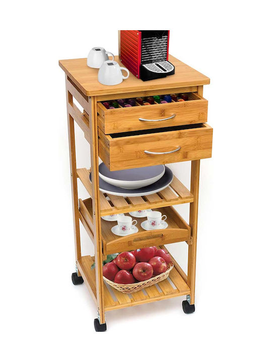 Bakaji Wooden Kitchen Trolley 2 Tiers Brown 40x36x80cm