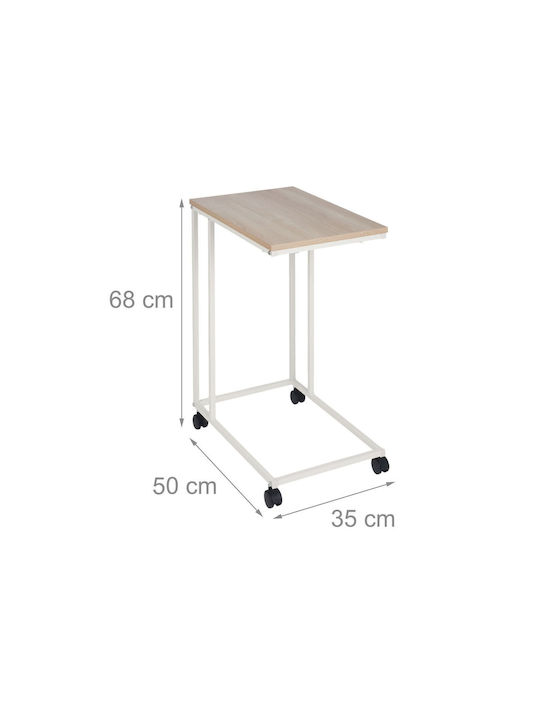 Masă Laterală Rectangulară din Lemn cu Roți Brown/alb M50xL35xÎ68cm