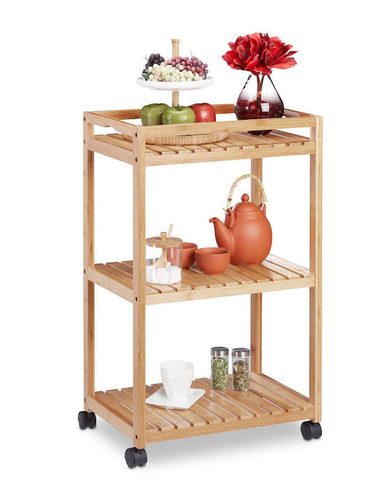 Relaxdays Troleu De Bucătărie Din Lemn Cu 3 Locuri Bej 47x32.5x77cm