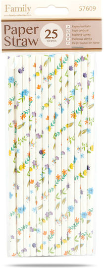 Floral Pattern Paper Straws 25 Pcs 197 Mm Eco Drinks Cocktails Parties Multicolor