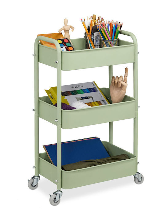 Relaxdays Troleu De Bucătărie Din Plastic Cu 3 Locuri Verde 43.5x29.5x71.5cm
