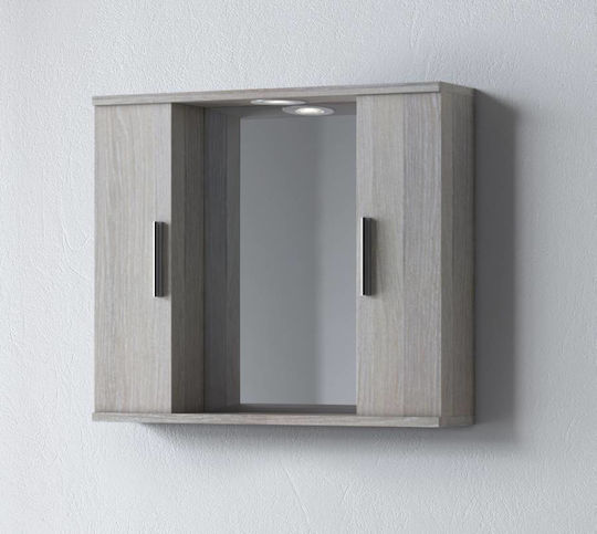 Martin Alon 75 Oglindă De Baie Rectangulară Cu Lumini LED Din Placă Din Lemn Agregat Cu Raft Și Dulap 75x56cm Harmony