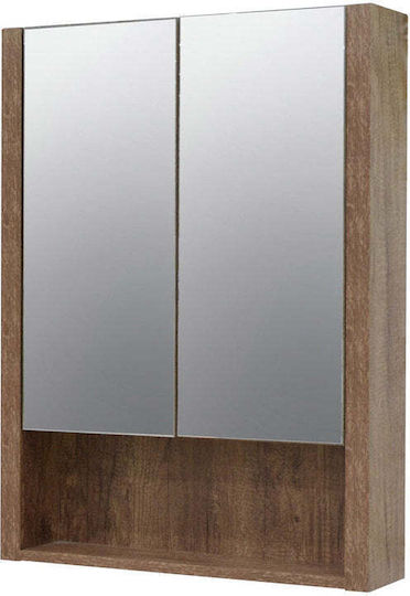 Inter Ceramic Rechteckiger Badezimmerspiegel aus Sperrholz mit Regal & Schrank 60x13,5cm Braune