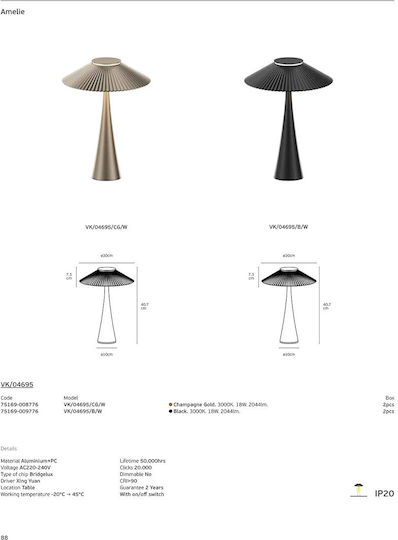 VK Lighting Portatif LED Metalic cu Abajur Negru și Bază