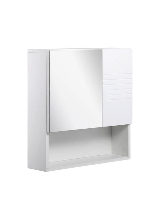 Kleankin 834-369 Oglindă de Baie Pătrată din MDF cu Raft & Dulap 54x55cm Alb