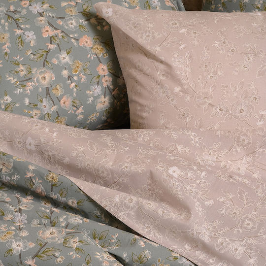 Melinen Amy Baumwoll-Bettbezug-Set 165x245 cm Einzelbett mit Kissenbezug Aqua