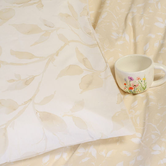 Melinen Cotton Duvet Cover Set 165x245cm Single with Pillowcase Pearl Beige