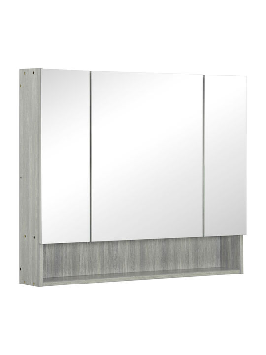 Kleankin Badezimmerspiegel aus MDF mit Regal & Schrank 90x15cm Gray