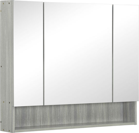 Kleankin Καθρέπτης από MDF με Ράφι & Ντουλάπι 90x15cm Γκρι