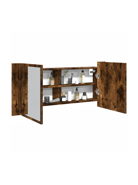 vidaXL Badezimmerspiegel LED mit Regal & Schrank 100x12cm Braun