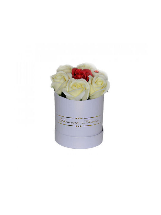 Aranjament Floral Glamour Floare Cutie Rotundă 7 Trandafiri Săpun