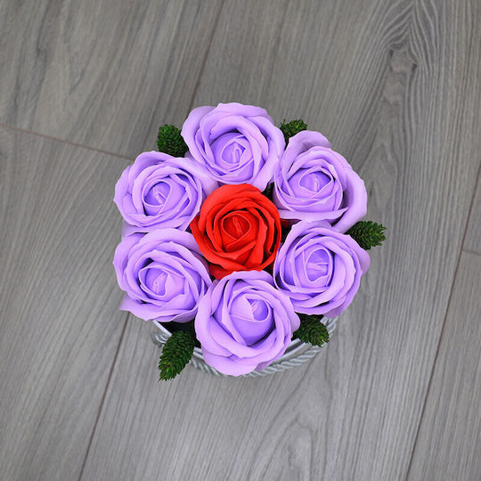 Aranjament Floral Glamour Floare Cutie Rotundă 7 Trandafiri Săpun