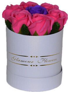 Aranjament Floral Glamour Floare Cutie Rotundă 7 Trandafiri Săpun