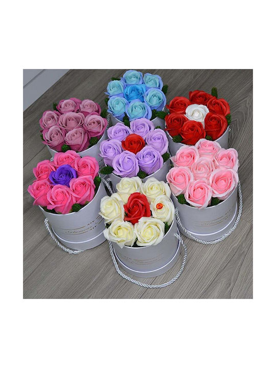 Aranjament Floral Glamour Floare Cutie Rotundă 7 Trandafiri Săpun