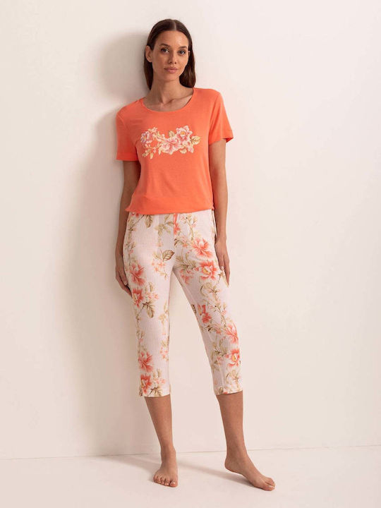 Sofiaman Sofiaman Sommer Damen Schlafanzug Set Orange