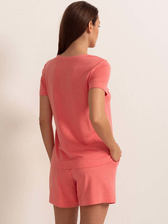 Bluza Damă Bumbac Mâneci Scurte Coral