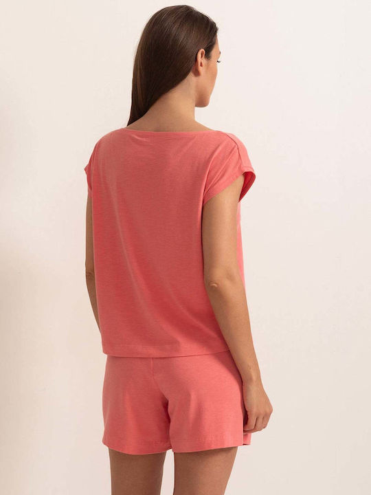 Bluza Damă Bumbac Mâneci Scurte Coral