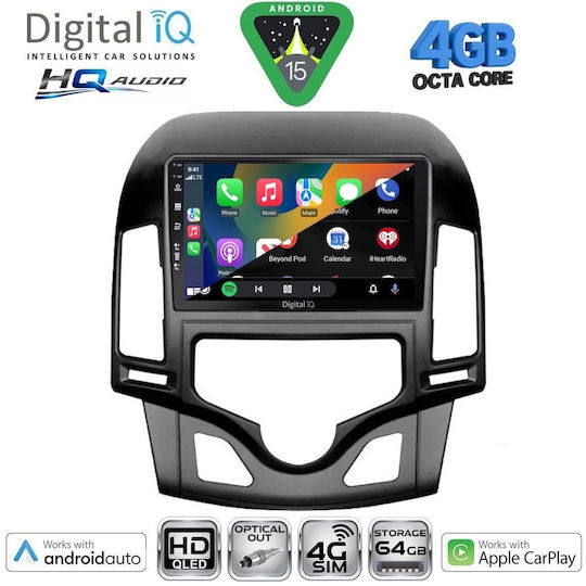 Digital IQ Ηχοσύστημα Αυτοκινήτου για Hyundai i30 2007-2012 με A/C (Bluetooth/USB/WiFi/GPS/Apple-Carplay/Android-Auto) με Οθόνη Αφής 9"