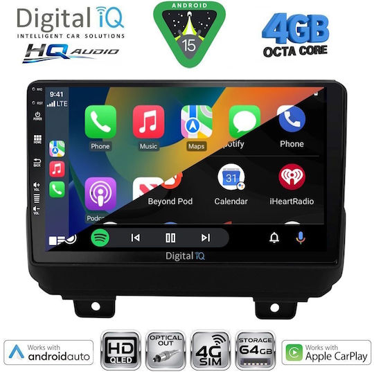 Digital IQ Car Audio System for Jeep Wrangler 2018 with Touch Screen 9" Digital IQ BXK 19298 CPAA Bluetooth USB Wi-Fi GPS Apple CarPlay Android Auto