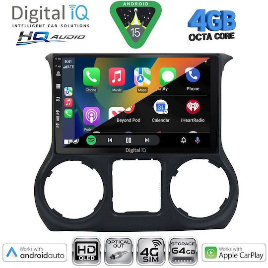 Digital IQ Car Audio System for Jeep Wrangler 2014-2017 (Bluetooth/USB/WiFi/GPS/Apple CarPlay/Android Auto) with 10" Touch Screen