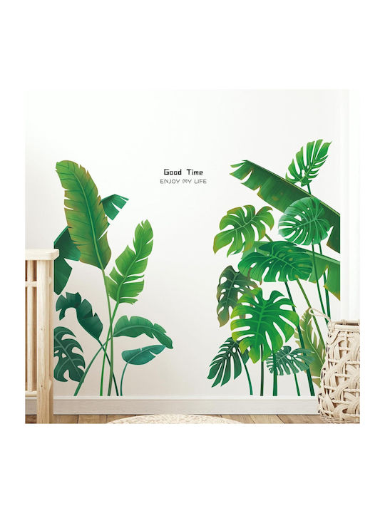Autocolant De Mobilă De Perete Pvc Autoadeziv Bucătărie Design Cu Frunze De Plante Exotice Dimensiune 80 X 77 Cm Original Deals