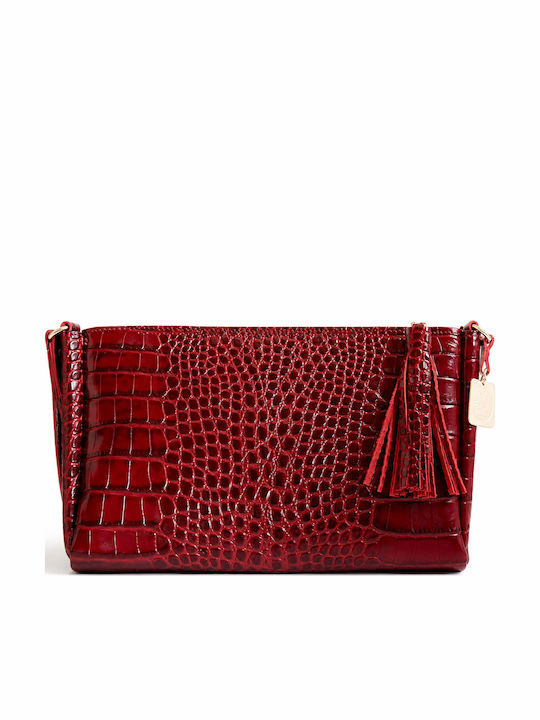 Alfa Mi Γυναικείος Δερμάτινος Φάκελος Clutch Μπορντό Κόκκινο Croco Print