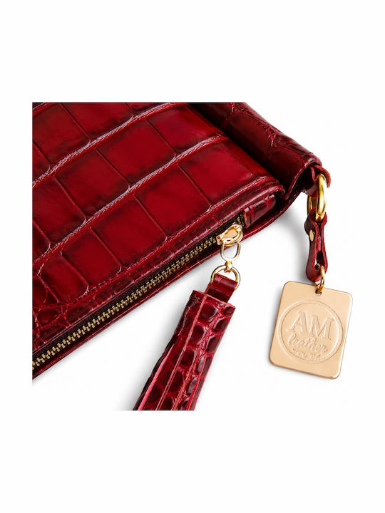 Alfa Mi Γυναικείος Δερμάτινος Φάκελος Clutch Μπορντό Κόκκινο Croco Print