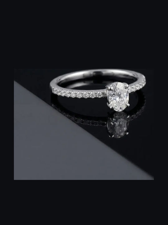Single Stone Ring In 18K White Gold With Diamond