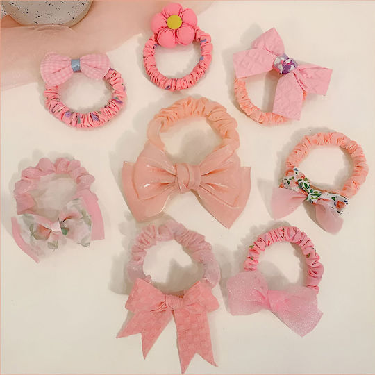 8 Stücke Princess Haargummis In Weichem Samt Stoff Schleife Rosa Puffant