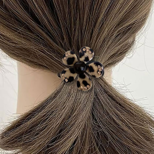 Casual Elastic Nacreous Flower Hair Contemporary Leopard Pattern Beige